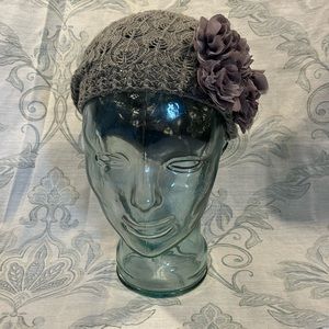 Grey Purple Knit Flowered Hat